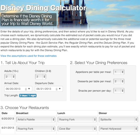 Disney Dining Plan Calculator - Save money eating at Walt Disney 